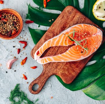 salmon raw trout red fish steak with ingredients for cooking cooking salmon, sea food healthy eating concept