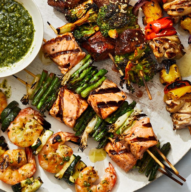 Salmon, Scallion, and Asparagus Skewers salmon, scallion, and asparagus skewers