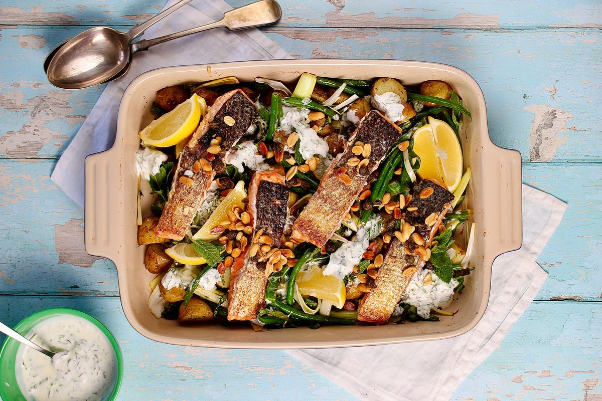 Salmon Traybake With Roasted Coleslaw | Salmon Traybake Recipe