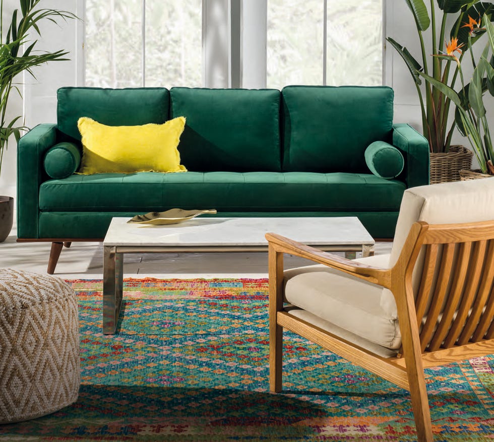 Furniture, Coffee table, Couch, Table, studio couch, Living room, Room, Outdoor furniture, Turquoise, Interior design, 