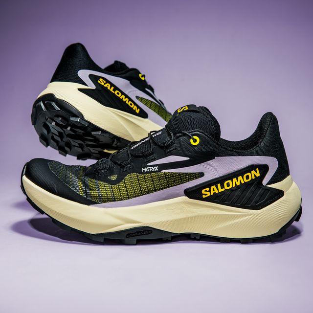 a black and yellow shoe