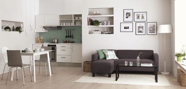 Furniture, Room, Living room, Interior design, Shelf, Table, Couch, Shelving, Wall, Coffee table, 