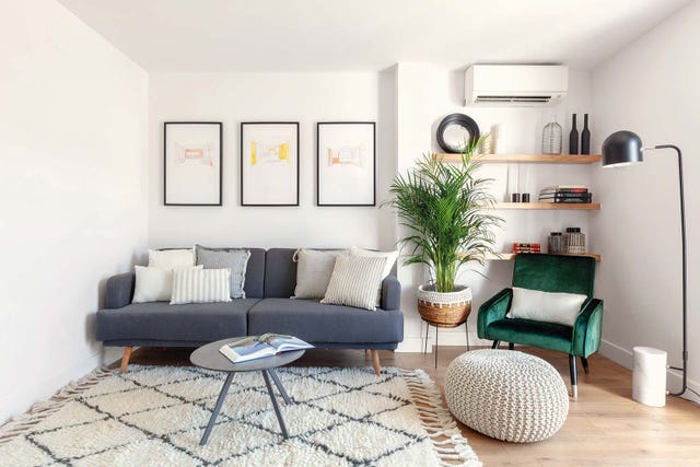 Living room, Furniture, Room, Interior design, Property, Coffee table, Table, Couch, Floor, Shelf, 