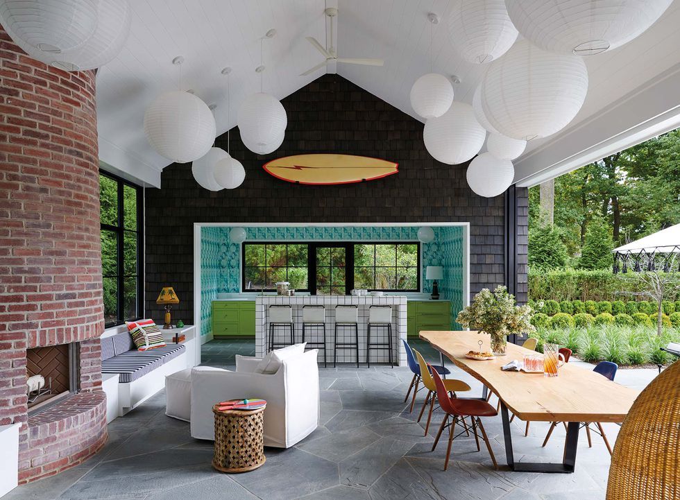 poolhouse in a house decorated by fawn galli