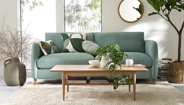 salón decorado en tonos verdes