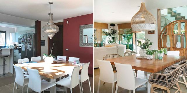 Un salón-comedor moderno y confortable antes y después