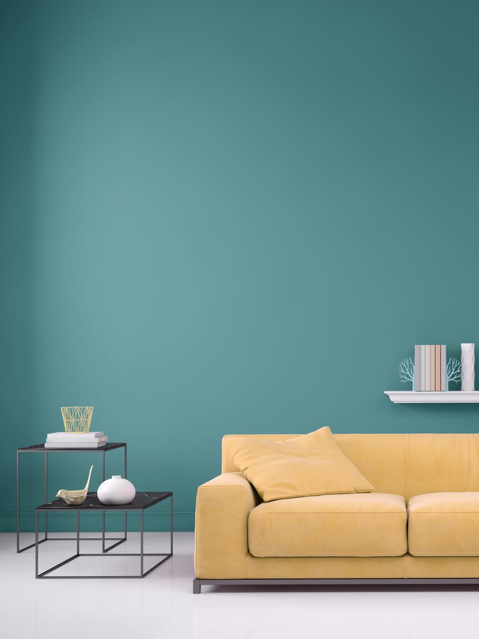 Salón con pared de color verde