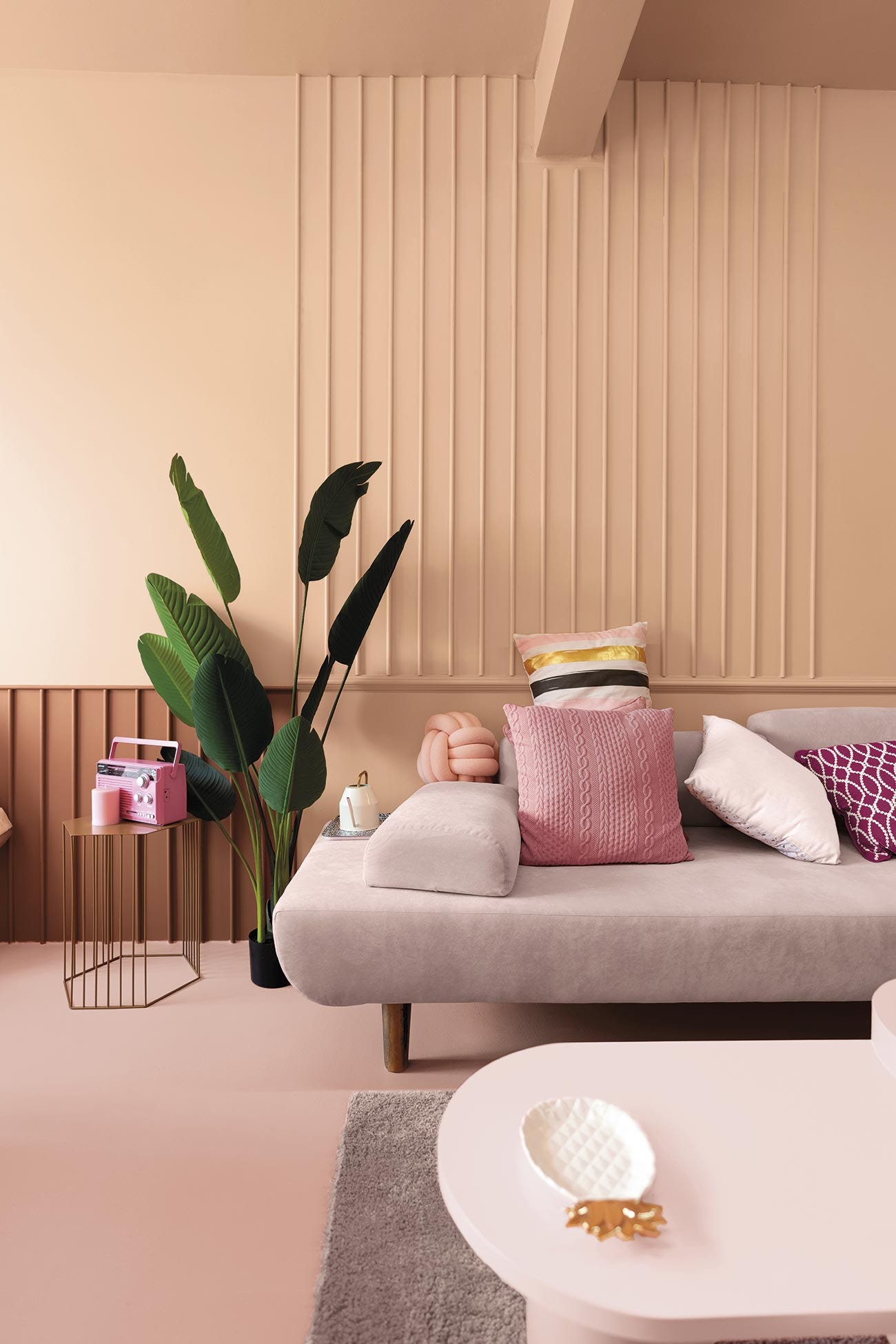 salón en tonos rosa