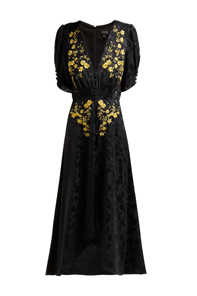 Clothing, Dress, Black, Day dress, Yellow, Cocktail dress, Little black dress, Gown, Sleeve, A-line, 