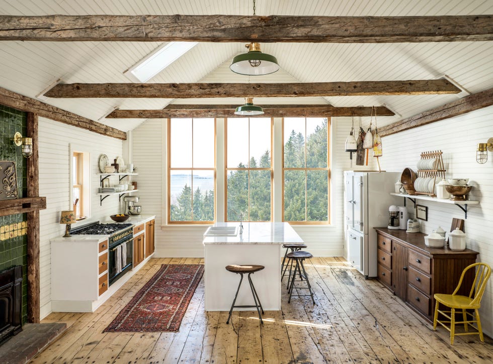 barn kitchen with wood dresser as cabinet