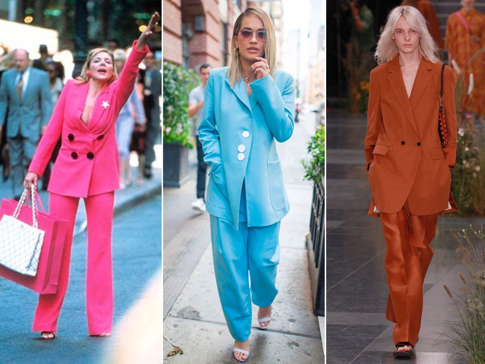 Clothing, Pink, Street fashion, Fashion, Green, Blue, Red, Pantsuit, Suit, Turquoise, 