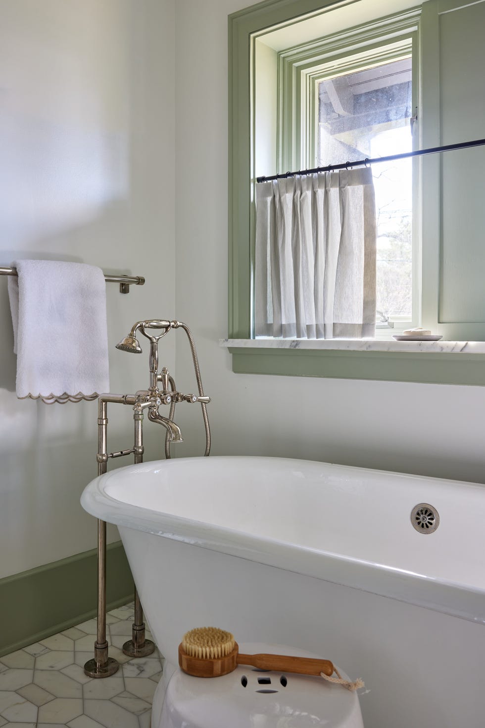 bathroom with green trim
