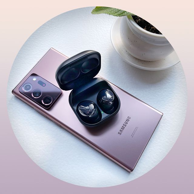 samsung galaxy buds pro on top of phone