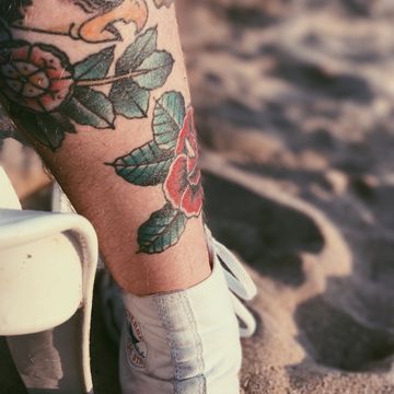 Tattoo, Human leg, Temporary tattoo, Calf, Arm, Leg, Joint, Ankle, Human body, Footwear, 