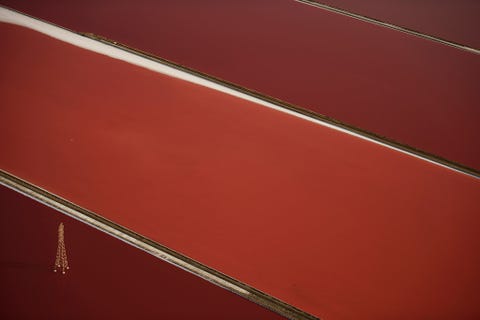 Reservoirs langs de San Francisco Bay vertonen heldere kleuren die worden gecreerd door microorganismen Afhankelijk van het zoutgehalte en het seizoen kunnen de kleuren variren van blauwgroen tot dieprood en paars