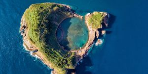 san miguel island in azores, portugal with crater of an old underwater volcano