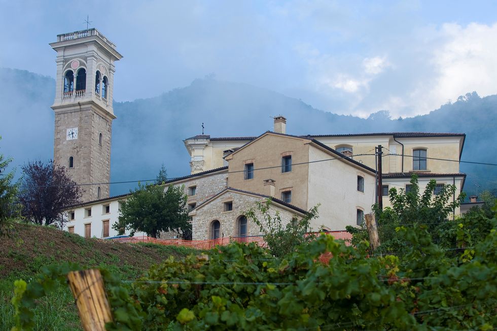 san pietro di barbozza church vineyards and white wine road valdobbiadene treviso italy europe