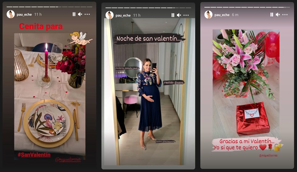 conjunto de fotos de la noche de san valentín de paula su cena, su vestido y los regalos