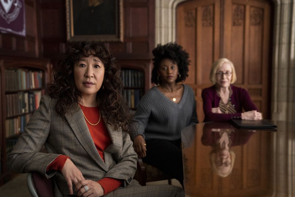 the chair l to r sandra oh as ji yoon, nana mensah as yaz, and holland taylor as joan in episode 106 of the chair cr eliza morsenetflix © 2021
