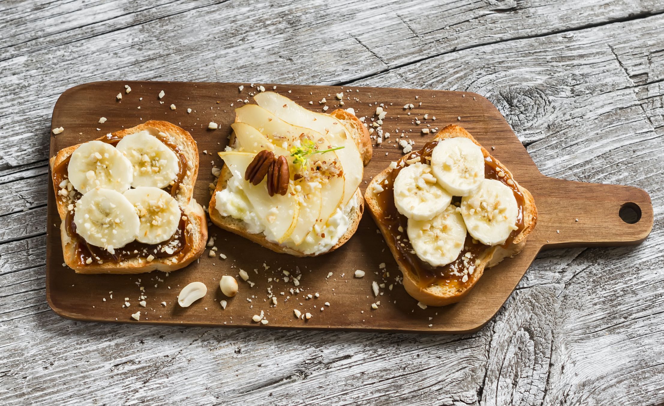 sandwiches with peanut-butter and banana and  cheese, pear and honey