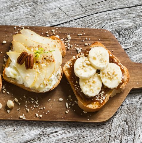 sandwiches with peanut-butter and banana and  cheese, pear and honey