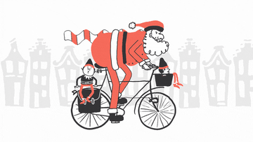 papá noel reparte regalos en bicicleta