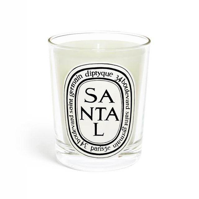 scented candle from diptyque with santal label