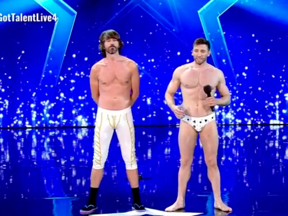 Barechested, Performance, Underpants, Muscle, Human, Fun, Electric blue, Talent show, Chest, Stage, 
