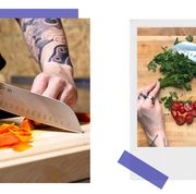 chopping vegetables with a santoku knife