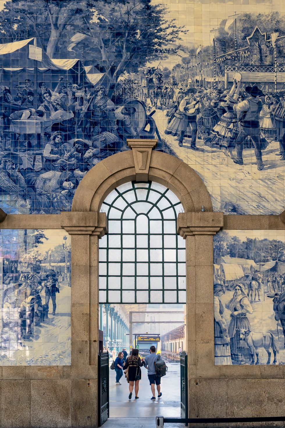 Sao Bento train station entrance hall decorated with painted tiles.