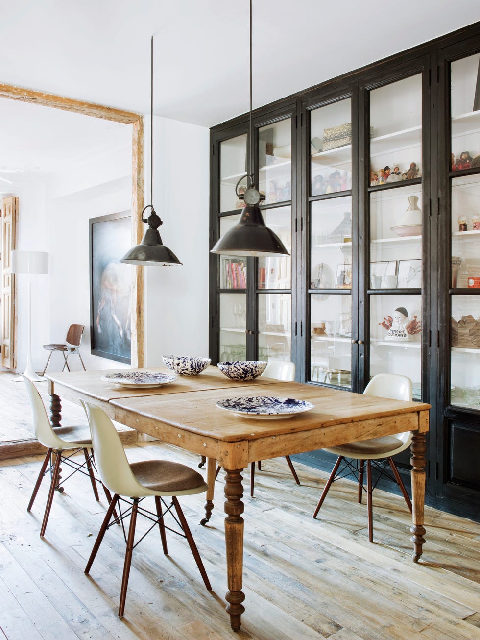 cocina con estilo industrial comedor y salón, integrados en el espacio