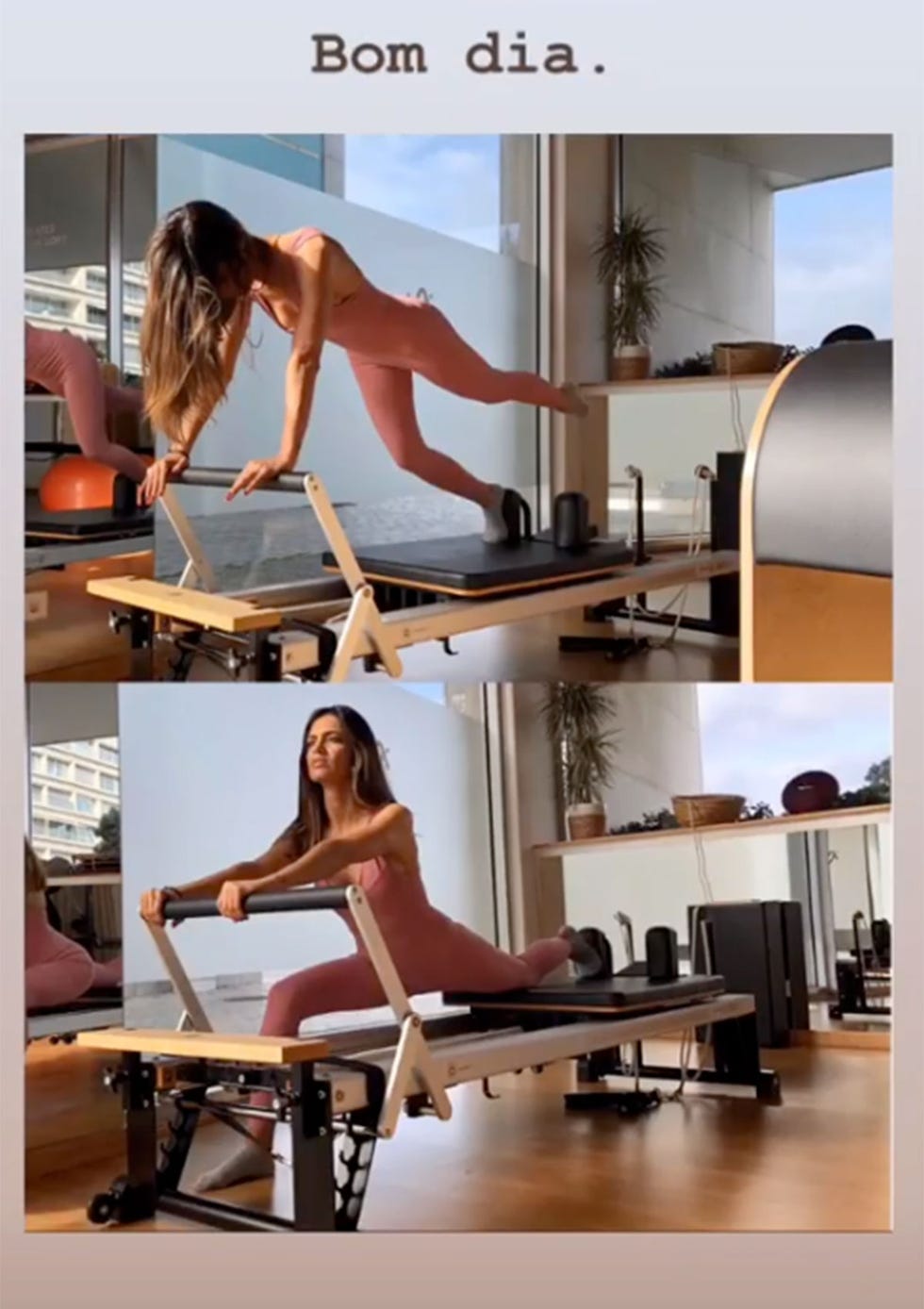 Sara Carbonero, en su clase de yoga, con el mono de Oysho rosa palo que todas quieren.