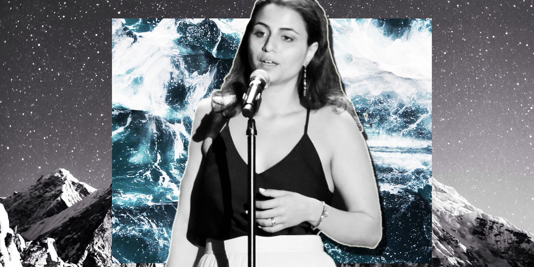 Beauty, Water, Black-and-white, Music artist, Singer, Singing, Photography, Album cover, Space, Pop music, 