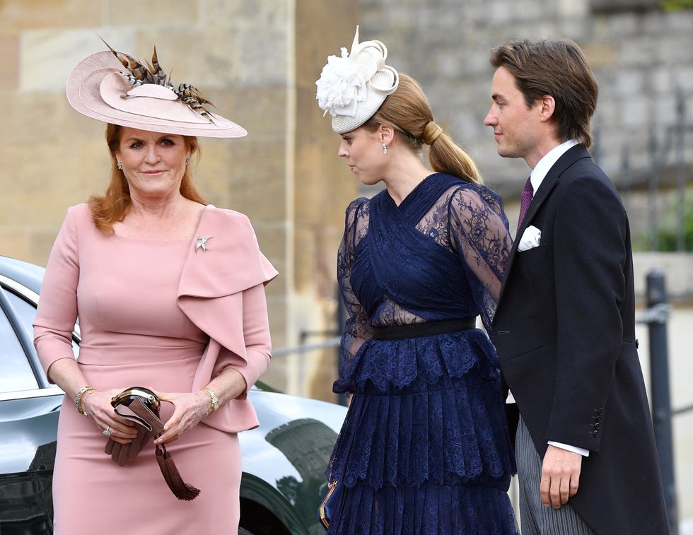 Sarah Ferguson, Princess Beatrice, and Edoardo Mapelli Mozzi The Wedding Of Lady Gabriella Windsor And Mr Thomas Kingston