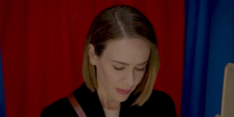 ​Ally (Sarah Paulson) in the voting booth on Episode 4 of American Horror Story: Cult