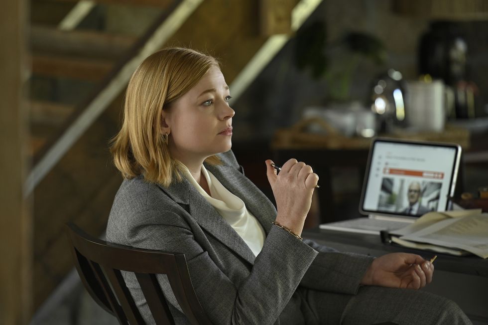 a photo of sarah snook from the production of episode 402 of “succession”