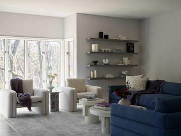 living room with furniture away from wall