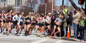 Sara Hall and the lead pack of women at the Olympic Marathon Trials in Atlanta 2020.
