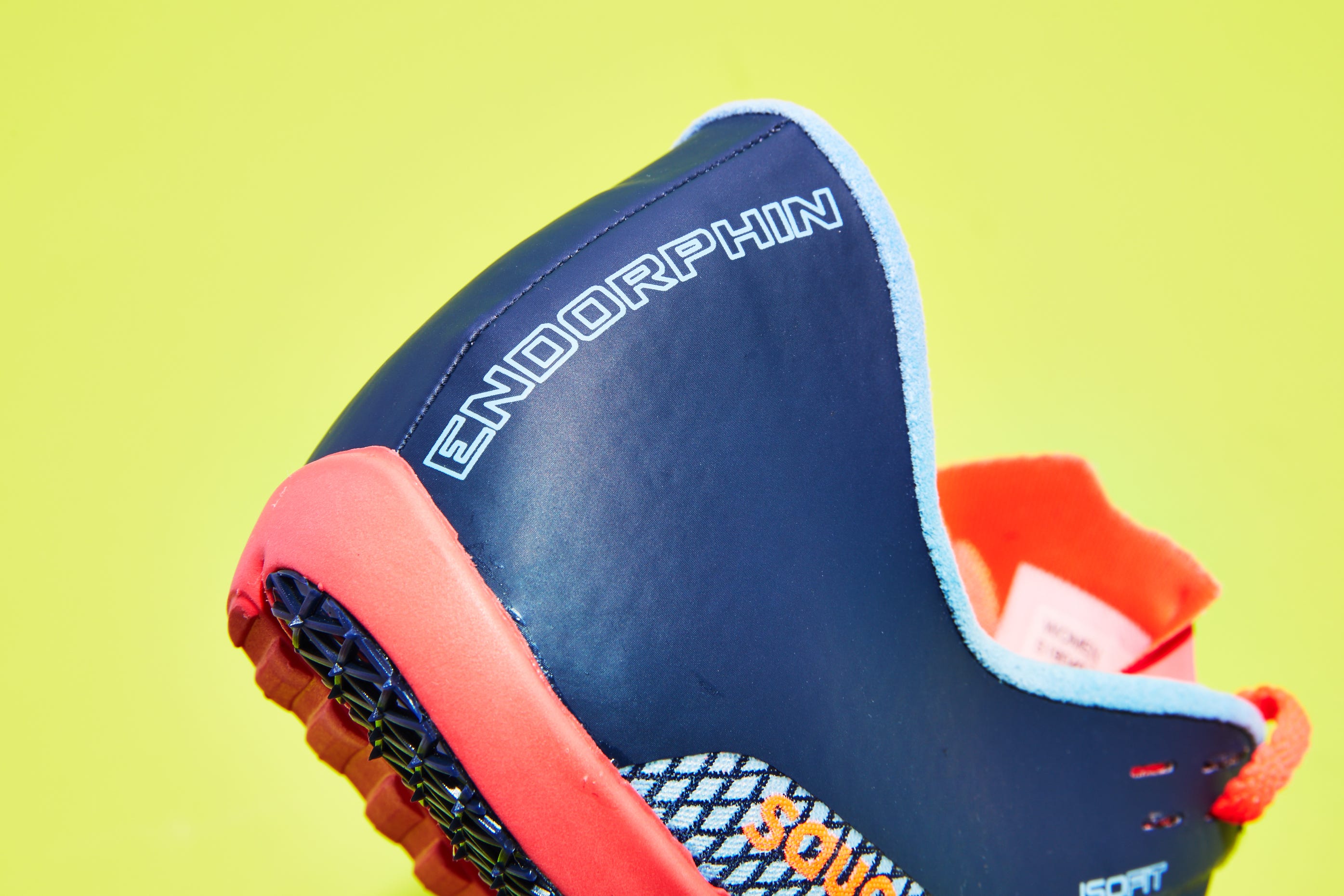 Orange, Blue, Footwear, Personal protective equipment, Yellow, Shoe, Electric blue, Sports gear, 