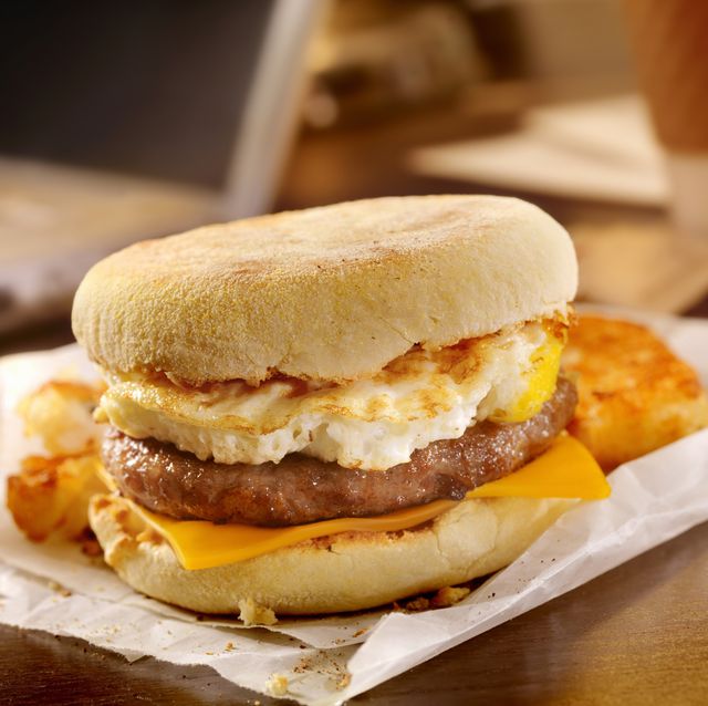 sausage and egg breakfast sandwich at your desk