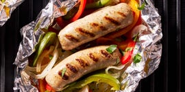 sausage and peppers in a foil pack on the grill