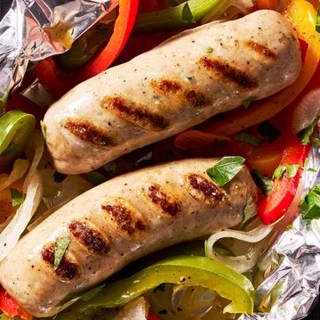 sausage and peppers in a foil pack on the grill