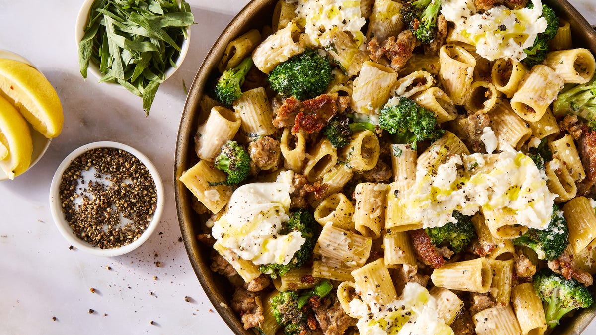 Video player poster image preview for The Instagrammable Sausage & Broccoli Burrata Pasta Of Your Dreams