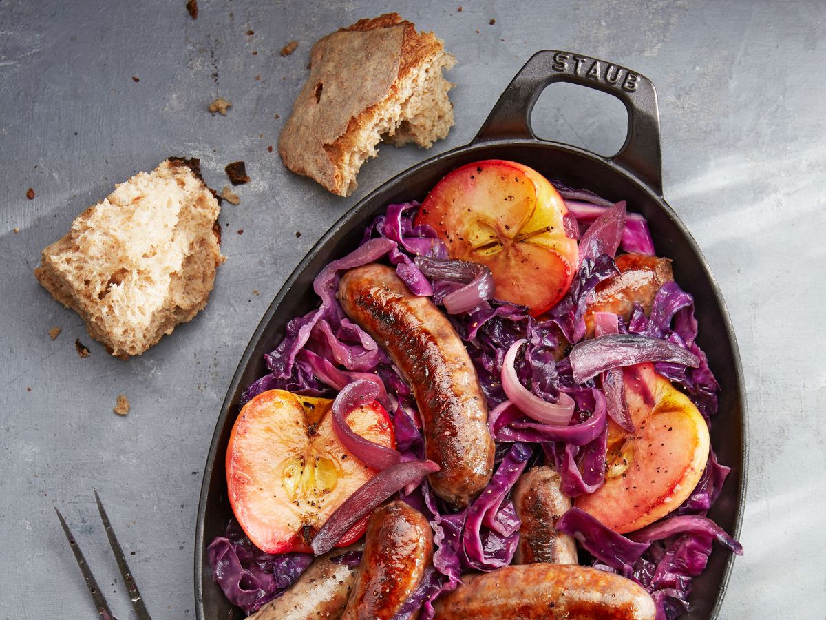 Pan-Seared Sausage With Lady Apples and Watercress Recipe