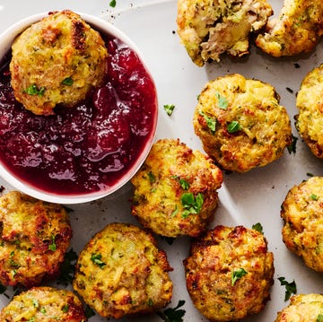 Sausage Stuffing Bites With Cranberry Sauce sausage stuffing bites with cranberry sauce