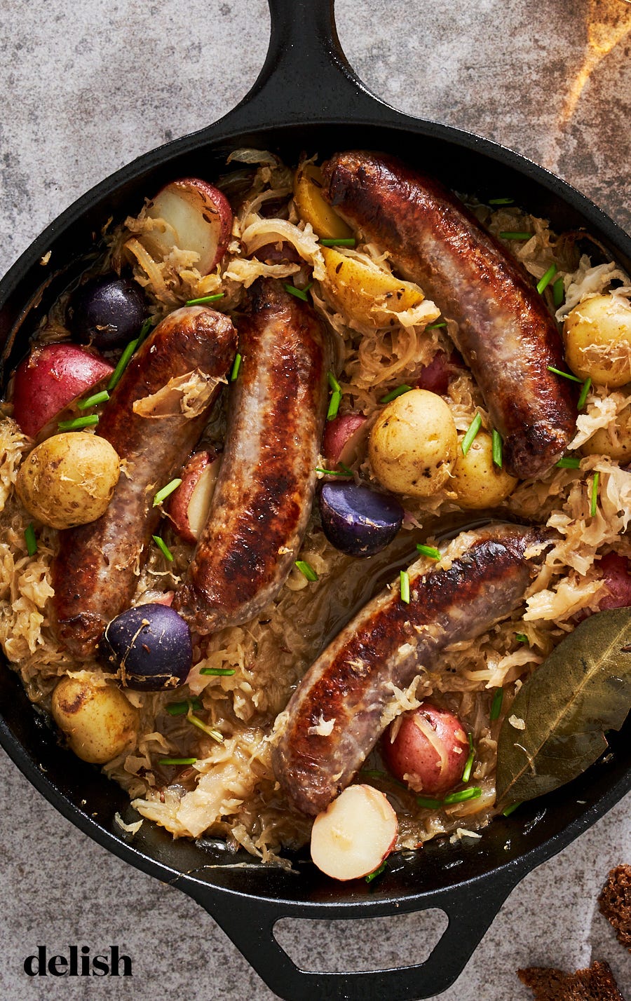 beer braised sausages and sauerkraut