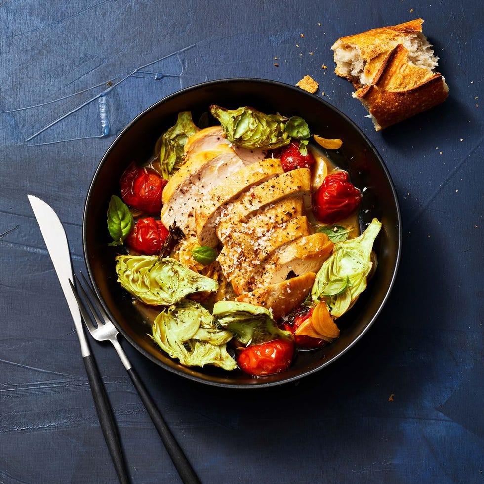 sauteed chicken and tomatoes with roasted artichokes