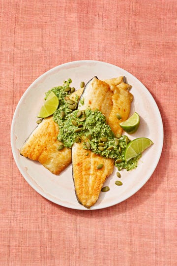 sauteed trout with green pumpkin seed salsa