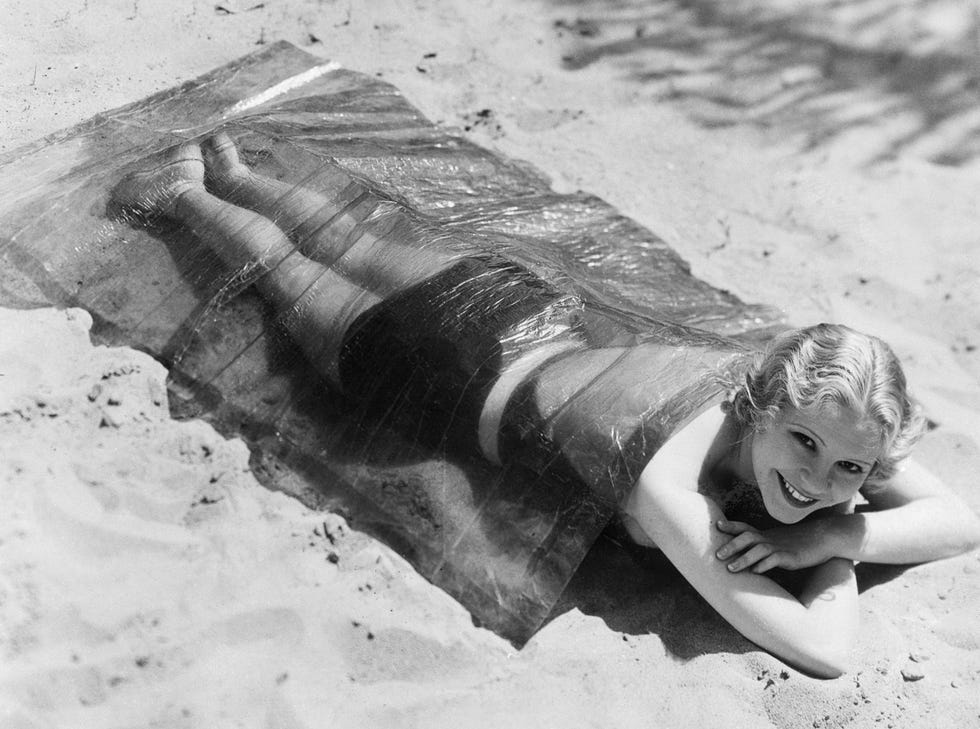 june clyde tanning in cellophane