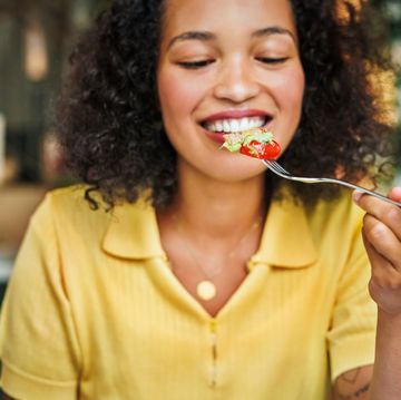 savoring a fresh salad bite